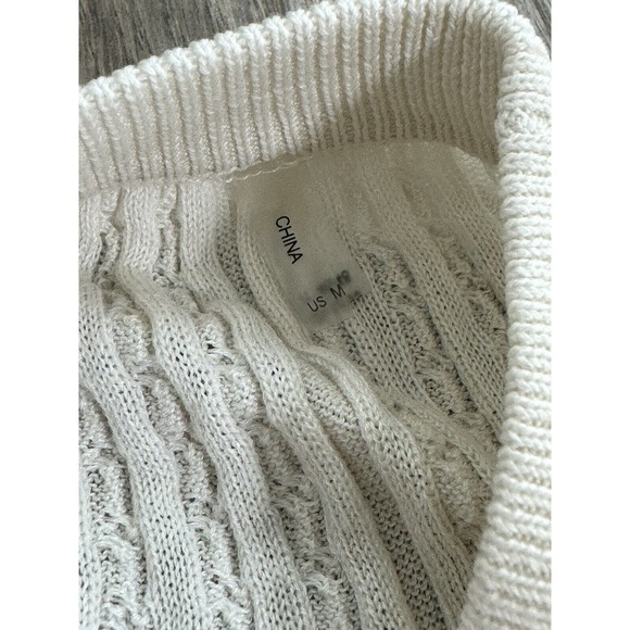 Elie Tahari Cloud White Sweater Cable Knit Silk Pullover cottage farmhouse M - Picture 9 of 15